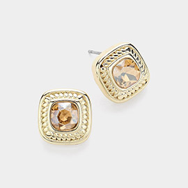 14K Gold Plated Stone Paved Square Stud Earrings