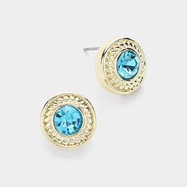 14K Gold Plated Stone Paved Round Stud Earrings