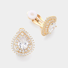 CZ Teardrop Stone Cluster Clip On Earrings