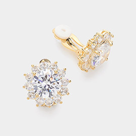 Round CZ Stone Pointed Clip On Earrings