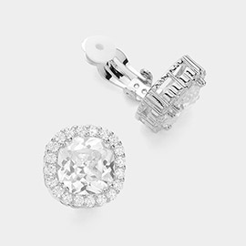 Round CZ Stone Pointed Clip On Earrings