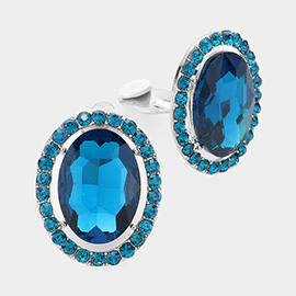 Rhinestone Trim Oval Evening Clip on Earring