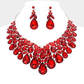 Teardrop Stone Cluster Embellished Evening Necklace