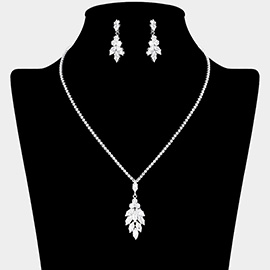 CZ Marquise Stone Cluster Pendant Rhinestone Paved Necklace