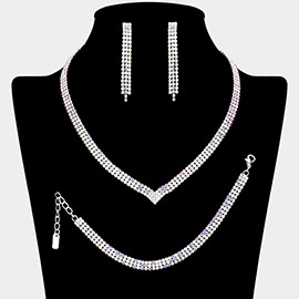 Rhinestone Paved V Shaped Necklace Jewelry Set