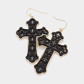 Cut Out Wood Cross Dangle Earrings