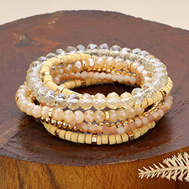 6PCS - Faceted Beaded Wood Stretch Multi Layered Bracelets