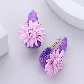 Raffia Wrapped Flower Pointed Earrings