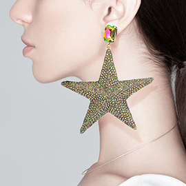 Rhinestone Embellished Metal Star Dangle Earrings