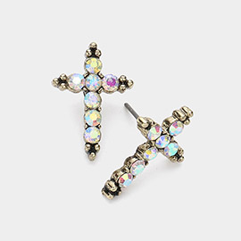 Stone Paved Cross Stud Earrings