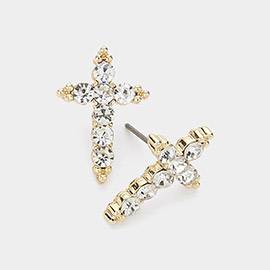 Stone Paved Cross Stud Earrings