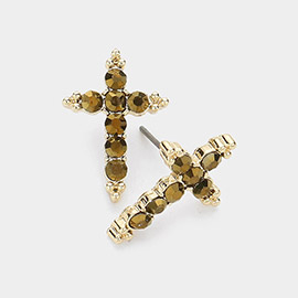 Stone Paved Cross Stud Earrings