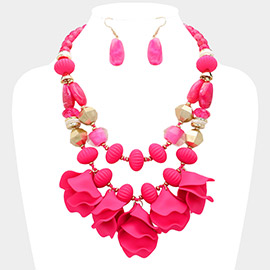 Matte Flower Petal Embellished Statement Necklace