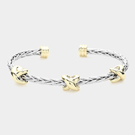 Two Tone Crisscross Pointed Braided Metal Cuff Bracelet