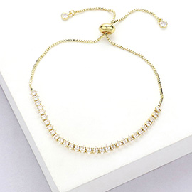 Stainless Steel Marquise CZ Stone Tennis Chain Pull Tie Adjustable Bracelet