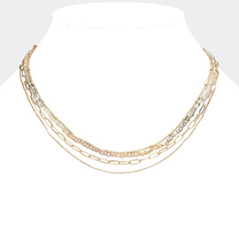 Faceted Beaded Metal Chain Layered Necklace