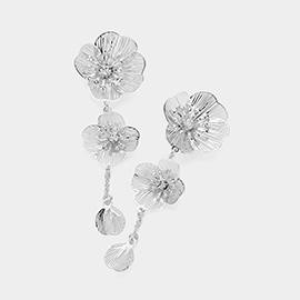 Stone Pointed Metal Cutout Flower Link Dropdown Earrings