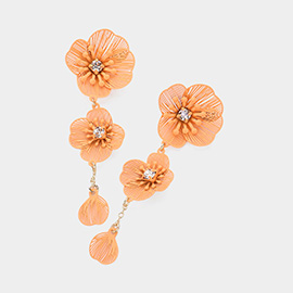 Stone Pointed Metal Cutout Flower Link Dropdown Earrings