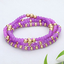 4PCS - Metal Ball Pointed Faceted Beaded Stretch Multi Layered Bracelets