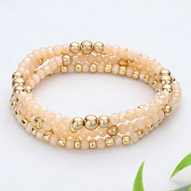 4PCS - Metal Ball Pointed Faceted Beaded Stretch Multi Layered Bracelets