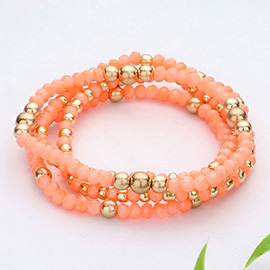 4PCS - Metal Ball Pointed Faceted Beaded Stretch Multi Layered Bracelets