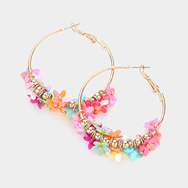 Flower Sequin Embellished Hoop Earrings