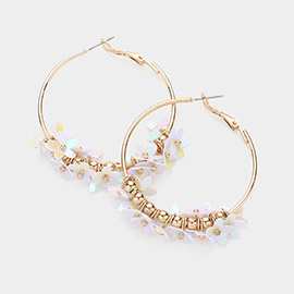 Flower Sequin Embellished Hoop Earrings