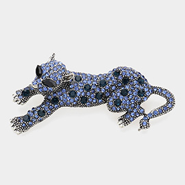 Stone Embellished Leopard Pin Brooch