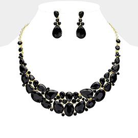 Teardrop Oval Stone Cluster Evening Necklace