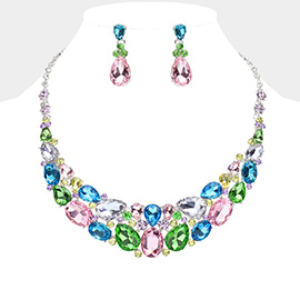 Teardrop Oval Stone Cluster Evening Necklace