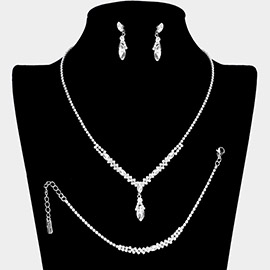 3PCS - Marquise Stone Pointed Rhinestone Paved Jewelry Set