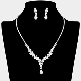 CZ Teardrop Stone Pointed Flower Necklace