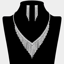 Rhinestone Paved Fringe V Shaped Necklace