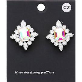 CZ Rectangle Stone Cluster Pointed Evening Stud Earrings