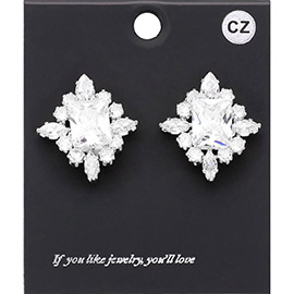 CZ Rectangle Stone Cluster Pointed Evening Stud Earrings