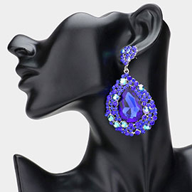 Teardrop Pointed Rhinestone Embellished Dangle Evening Earrings