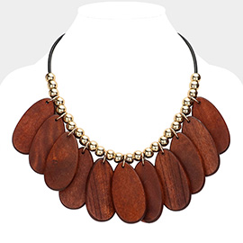 Teardrop Wood Beaded Statement Necklace