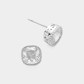 14K Gold Plated Square CZ Stone Stud Earrings