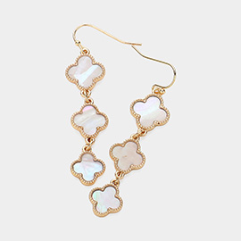 Triple Mother Of Pearl Quatrefoil Link Dropdown Earrings