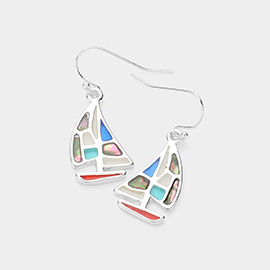 Abalone Pointed Enamel Boat Dangle Earrings