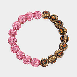 Leopard Shamballa Ball Beaded Pointed Stretch Bracelet