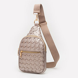 Faux Braided Leather Sling Bag