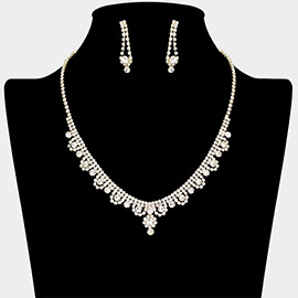 Round Stone Pointed Rhinestone Paved Necklace