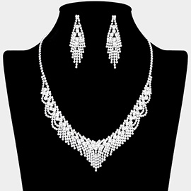 Round Stone Embellished Rhinestone Paved Fringe Necklace