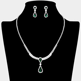 Teardrop Stone Accented Rhinestone Paved Necklace