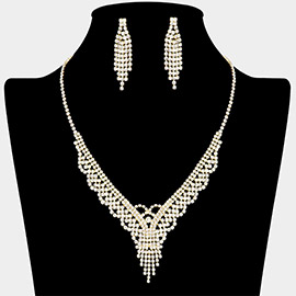 Rhinestone Paved Fringe V Shaped Necklace