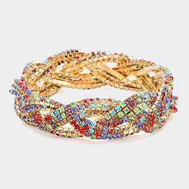 Rhinestone Paved Twisted Stretch Evening Bracelet