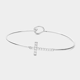 Stone Paved Cross Pointed Bangle Bracelet