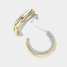 14K Gold Plated Two Tone Hoop Earrings