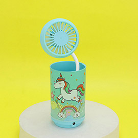 Unicorn Printed Portable Pen Holder Table Fan USB CHARGE